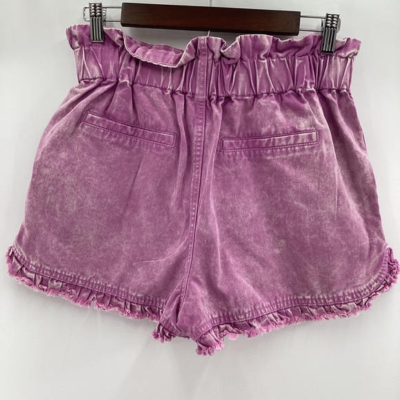 High Waist Pink Ruffled Women's Cotton Shorts - Picture 2 of 6